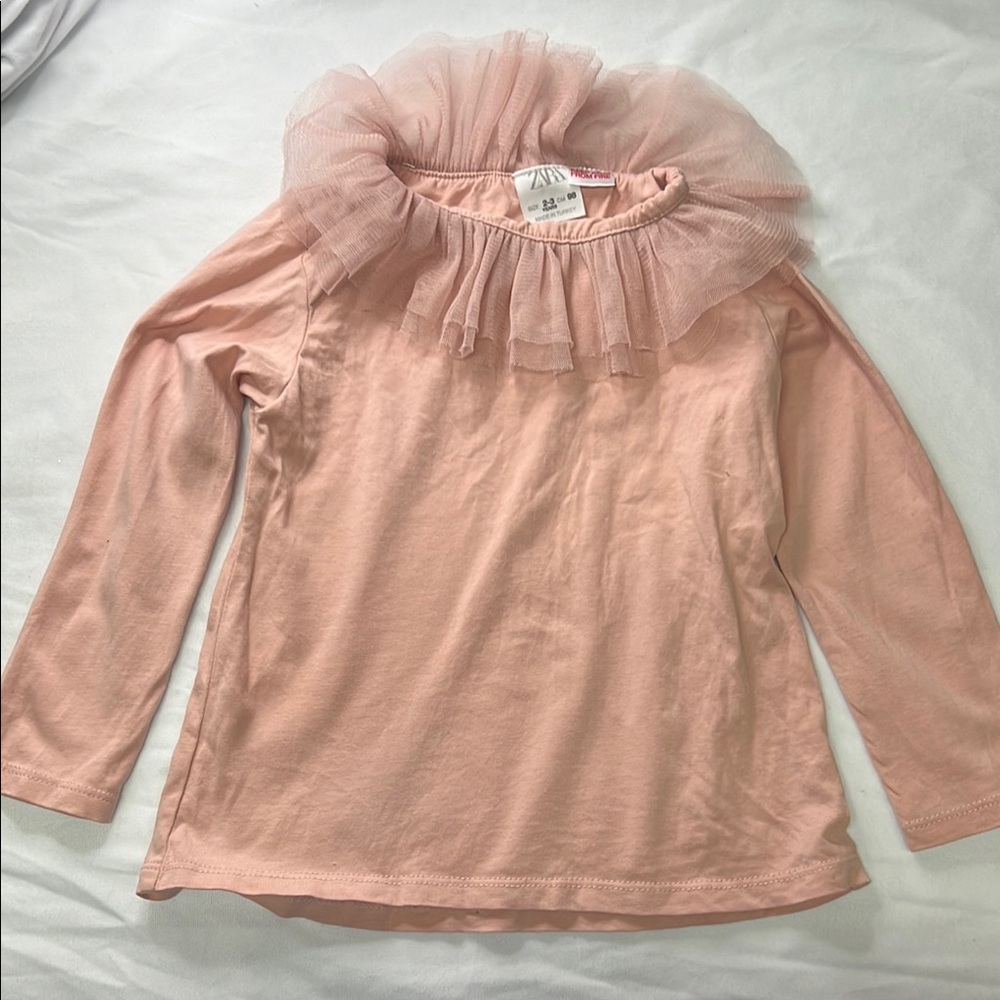 Zara (2-3yrs) Blush Long Sleeve Top with Ruffle